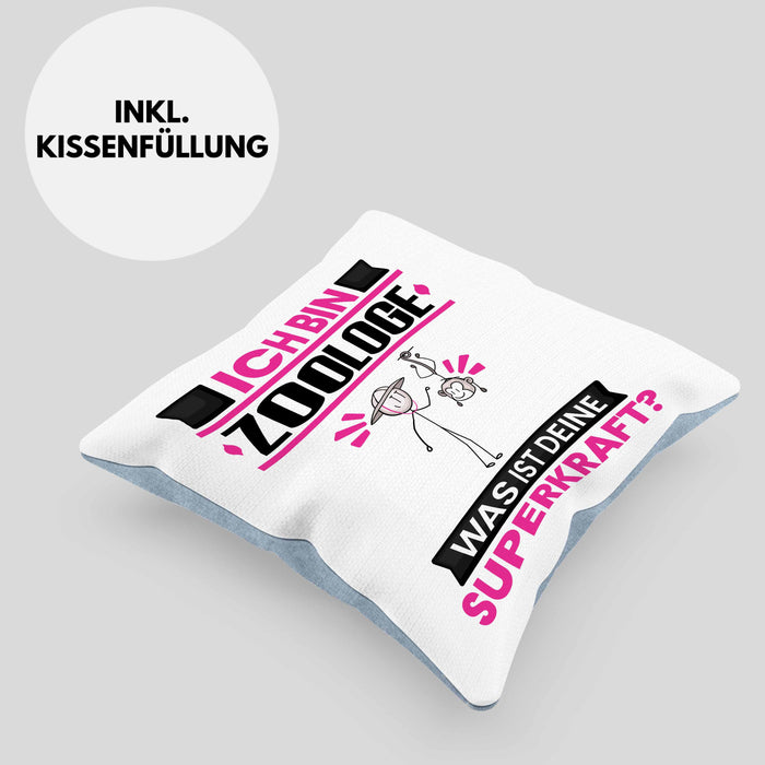 Zoologe Kissen mit Füllung 40x40 Geschenk für Zoologe Geburtstag Lustiger Spruch Was Ist Deine Superkraft (Grau) Blau Trendation