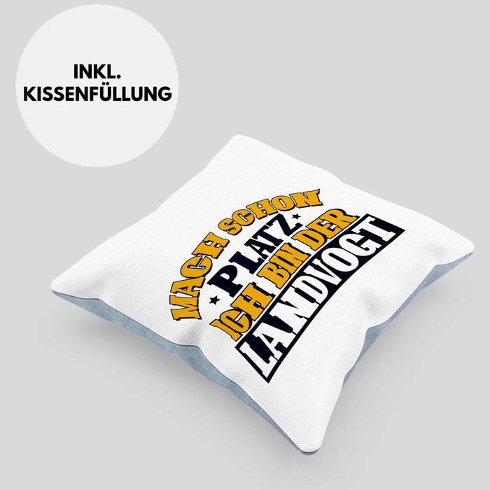Landvogt Kissen mit Füllung 40x40 Geschenk Lustiger Spruch Mach Schon Platz Ich Bin Der Landvogt Geschenkidee Geburtstag (Grau) Blau Trendation