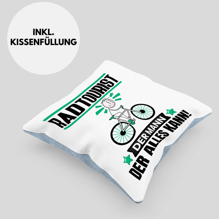 Radtourist Kissen mit Füllung 40x40 Geschenk für Radtourist Der Mann Der Alles Kann Geschenkidee zum Geburtstag (Grau) Blau Trendation