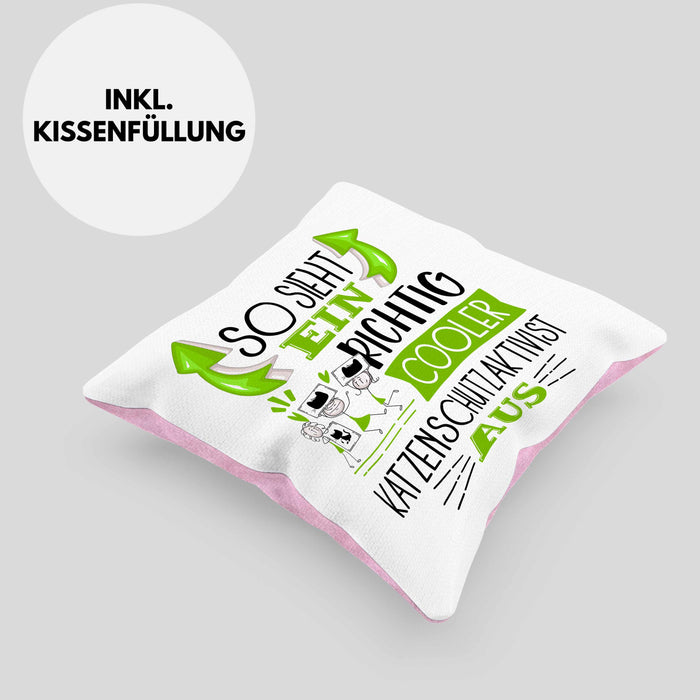 Katzenschutzaktivist Kissen mit Füllung 40x40 So Sieht Ein Richtig Cooler Katzenschutzaktivist Aus Geschenk Lustiger Spruch Geschenkidee (Grau) Rosa Trendation