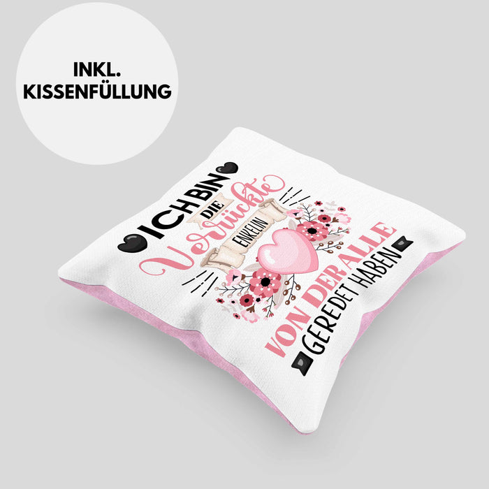 Enkelin Kissen mit Füllung 40x40 Geschenk Lustiger Spruch Geschenkidee Ich Bin Die Verrückte Enkelin Von Der Alle Geredet Haben (Grau) Rosa Trendation