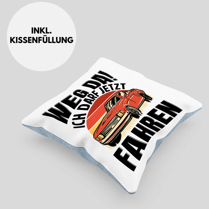 Führerschein Bestanden Geschenk Kissen mit Füllung 40x40 Führerscheinprüfung Bestanden Geschenkidee Weg Da Ich Darf Jetzt Fahren (Grau) Blau Trendation