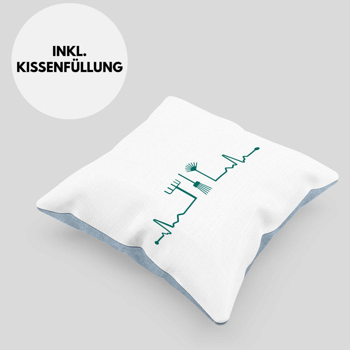 Herzschlag Gärtner Kissen mit Füllung 40x40 mit Spruch Garten Hobbygärtner Geschenk Lustig Gärtnerin Geschenkidee (Grau) Blau Trendation
