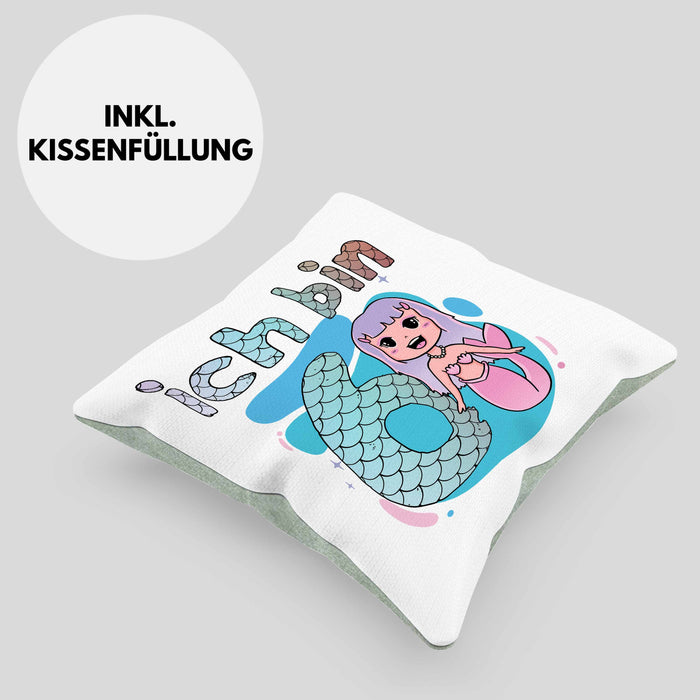 6. Geburtstag Mädchen Geschenk Meerjungfrau Geschenk Kissen mit Füllung 40x40 für Mädchen Nymphe Nixe Grafik (Grau) Grün Trendation