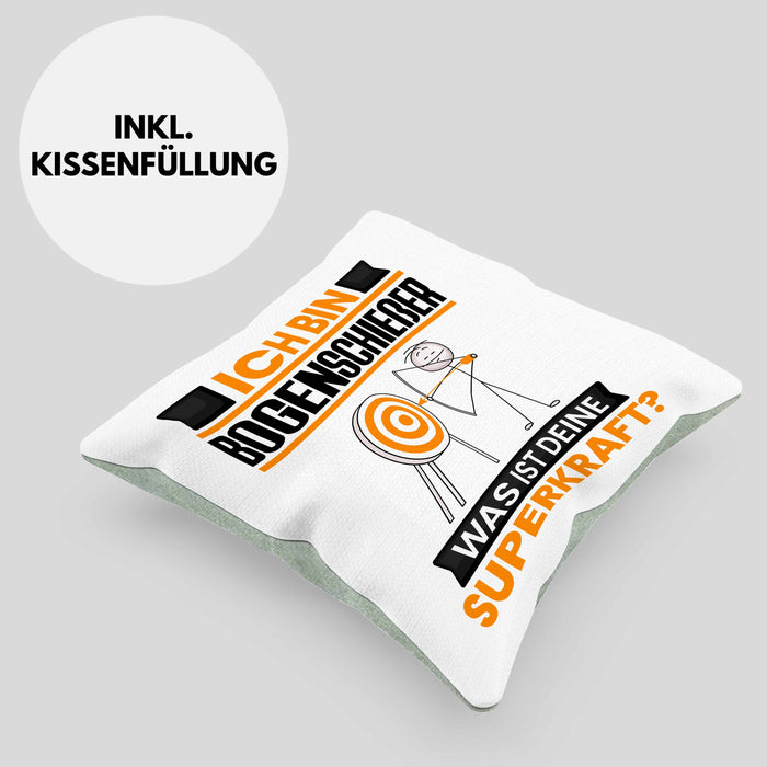 Bogenschießer Kissen mit Füllung 40x40 Geschenk für Bogenschießer Geburtstag Lustiger Spruch Was Ist Deine Superkraft (Grau) Grün Trendation