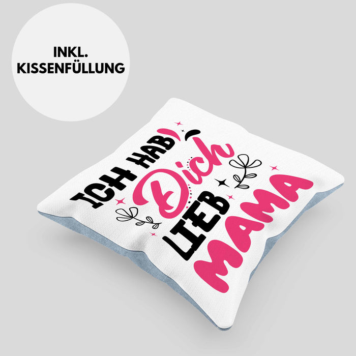 Mama Geschenk Kissen mit Füllung 40x40 Ich Hab Dich Lieb Mama Geschenkidee Muttertagsgeschenk von Sohn Tochter (Grau) Blau Trendation