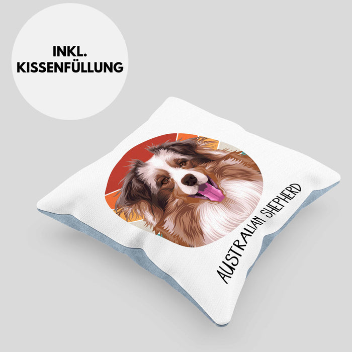 Australian Shepherd Besitzer Kissen mit Füllung 40x40 Geschenk Lustiger Spruch Geschenkidee Australian Shepherd Mama Papa (Grau) Blau Trendation