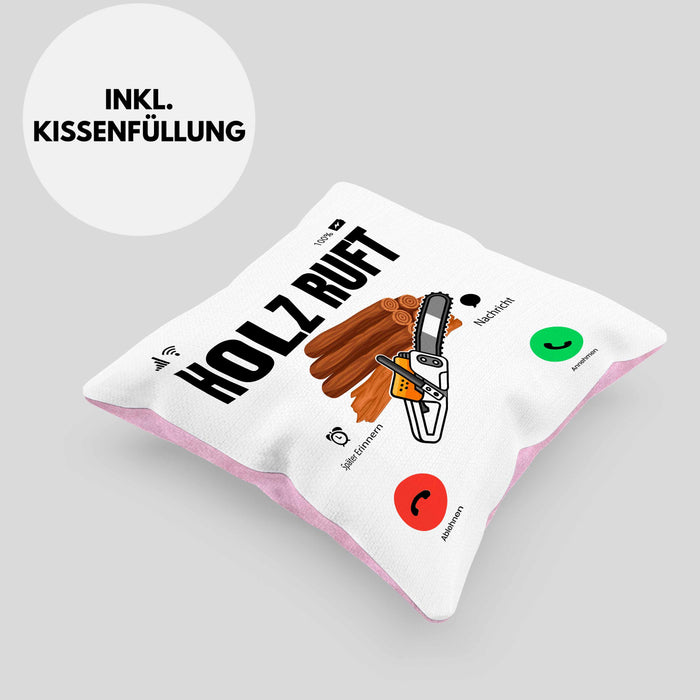 Holzarbeiter Schreiner Tischler Geschenk Kissen mit Füllung 40x40 Holz Ruft An Holzarbeit Waldarbeiter (Grau) Rosa Trendation