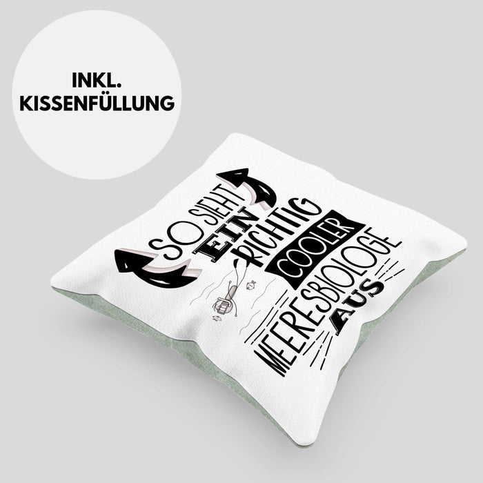 Meeresbiologe Kissen mit Füllung 40x40 So Sieht Ein Richtig Cooler Meeresbiologe Aus Geschenk Lustiger Spruch Geschenkidee (Grau) Grün Trendation