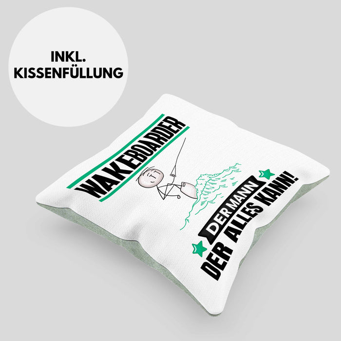 Wakeboarder Kissen mit Füllung 40x40 Geschenk für Wakeboarder Der Mann Der Alles Kann Geschenkidee zum Geburtstag (Grau) Grün Trendation