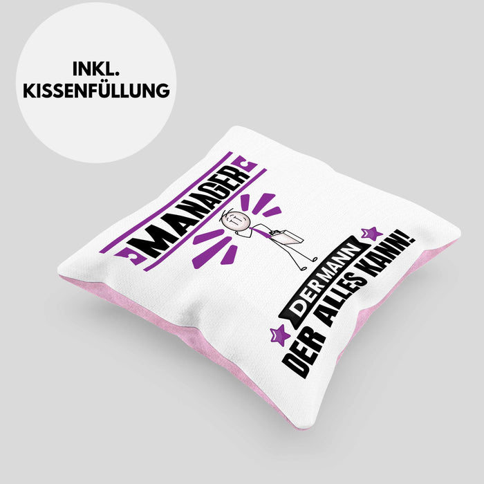Manager Kissen mit Füllung 40x40 Geschenk für Manager Der Mann Der Alles Kann Geschenkidee zum Geburtstag (Grau) Rosa Trendation