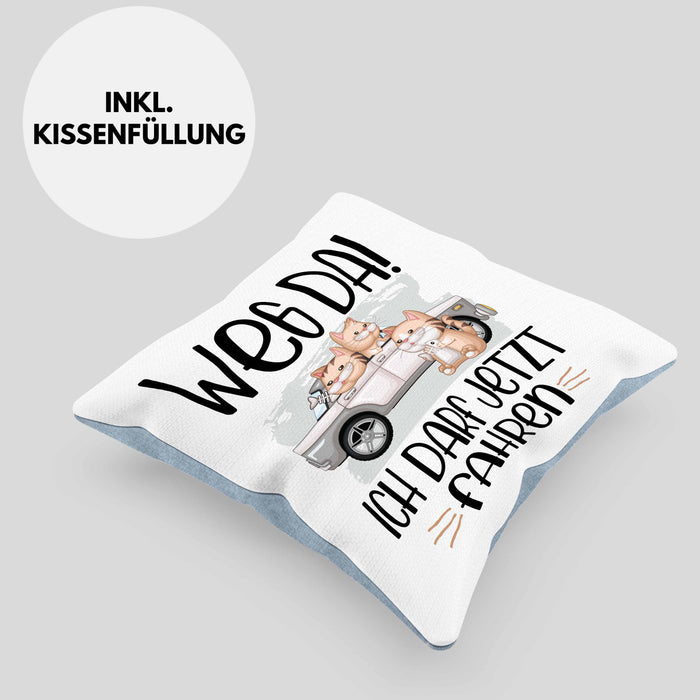 Führerschein Bestanden Geschenk Kissen mit Füllung 40x40 Bestandener Führerschein Weg Da Fahrschule (Grau) Blau Trendation
