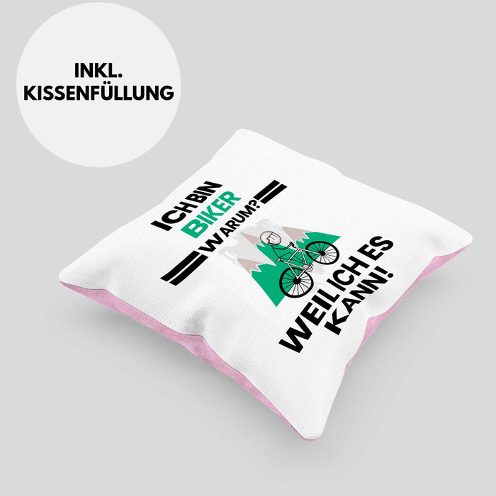 Biker Geschenk Kissen mit Füllung 40x40 Lustiger Spruch Ich Bin Biker Warum Weil Ich Es Kann Geschenkidee Bester Biker Geburtstag (Grau) Rosa Trendation