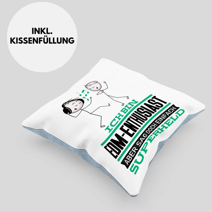 EDM-Enthusiast Geschenk Kissen mit Füllung 40x40 Ich Bin EDM-Enthusiast Aber Sag Doch Einfach Superheld Lustige Geschenkdiee für EDM-Enthusiast (Grau) Blau Trendation