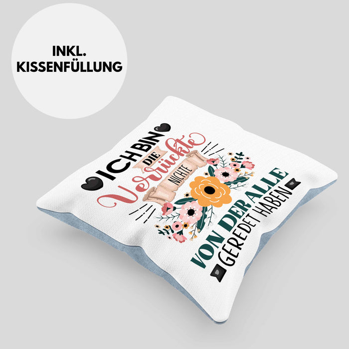 Nichte Kissen mit Füllung 40x40 Geschenk Lustiger Spruch Geschenkidee Ich Bin Die Verrückte Nichte Von Der Alle Geredet Haben (Grau) Blau Trendation