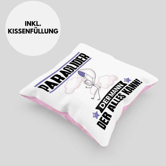 Paraglider Kissen mit Füllung 40x40 Geschenk für Paraglider Der Mann Der Alles Kann Geschenkidee zum Geburtstag (Grau) Rosa Trendation