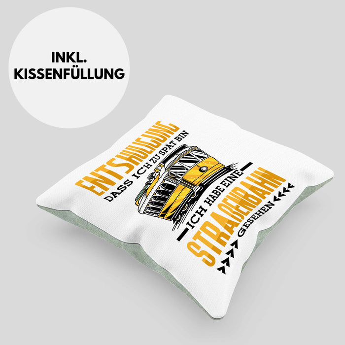 Straßenbahn Kissen mit Füllung 40x40 Geschenk Spruch Lustig Ein Leben Ohne Straßenbahn Fahrer Geschenkidee Geburtstag (Grau) Grün Trendation