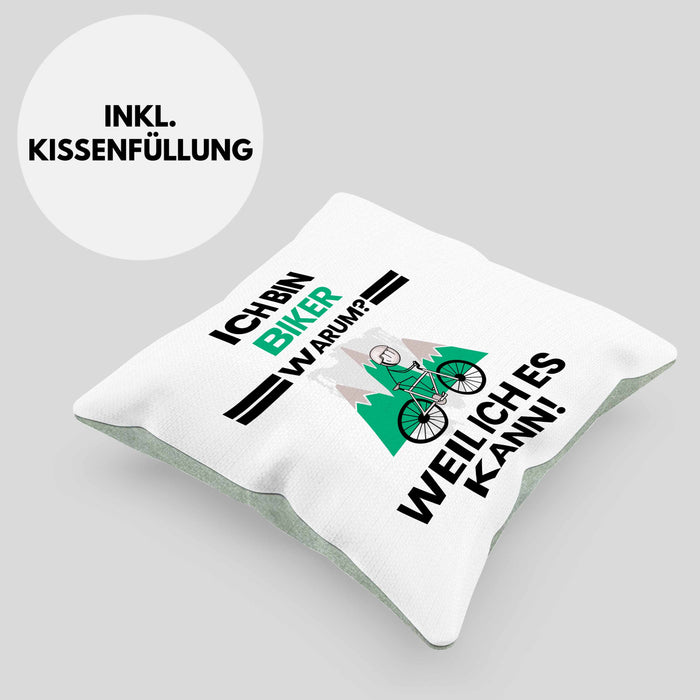 Biker Geschenk Kissen mit Füllung 40x40 Lustiger Spruch Ich Bin Biker Warum Weil Ich Es Kann Geschenkidee Bester Biker Geburtstag (Grau) Grün Trendation