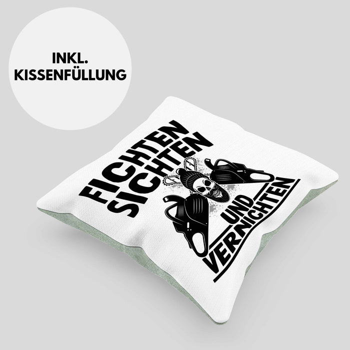 Waldarbeiter Kissen mit Füllung 40x40 Geschenk Fichten Sichten Und Vernichten Holz-Arbeiter Wald Bäume Fellen (Grau) Grün Trendation