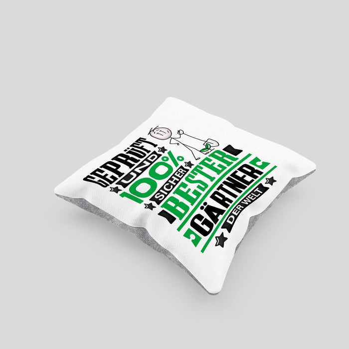 Gärtner Geschenk Lustiger Spruch für Gärtner Geschenkidee Bester Gärtner Der WeltKissen mit Füllung 40x40 (Grau) Grau Trendation