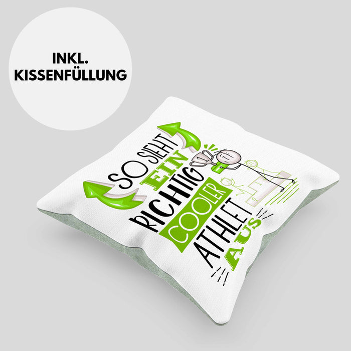 Athlet Kissen mit Füllung 40x40 Geschenk So Sieht Ein RIchtig Cooler Athlet Aus Geschenkidee Lustiger Spruch Geburtstag (Grau) Grün Trendation