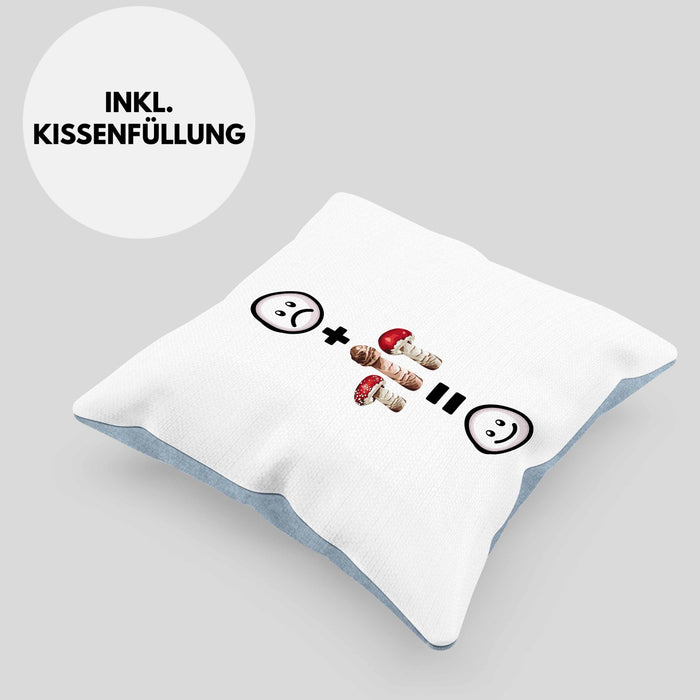 Pilze Sammlen Kissen mit Füllung 40x40 Geschenk für Pilzsammler :( + Pilze = :) Lustige Geschenkidee Geburtstag (Grau) Blau Trendation
