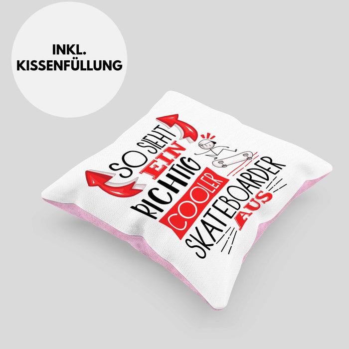 Skateboarder Kissen mit Füllung 40x40 Geschenk So Sieht Ein Richtig Cooler Skateboarder Aus Geschenkidee Spruch Lustig (Grau) Rosa Trendation