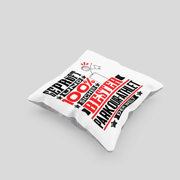 Parkour-Athlet Geschenk Lustiger Spruch für Parkour-Athlet Geschenkidee Bester Parkour-Athlet Der WeltKissen mit Füllung 40x40 (Grau) Grau Trendation