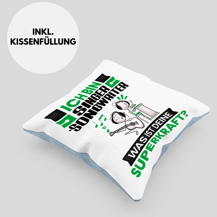 Singer-Songwriter Kissen mit Füllung 40x40 Geschenk für Singer-Songwriter Geburtstag Lustiger Spruch Was Ist Deine Superkraft (Grau) Blau Trendation