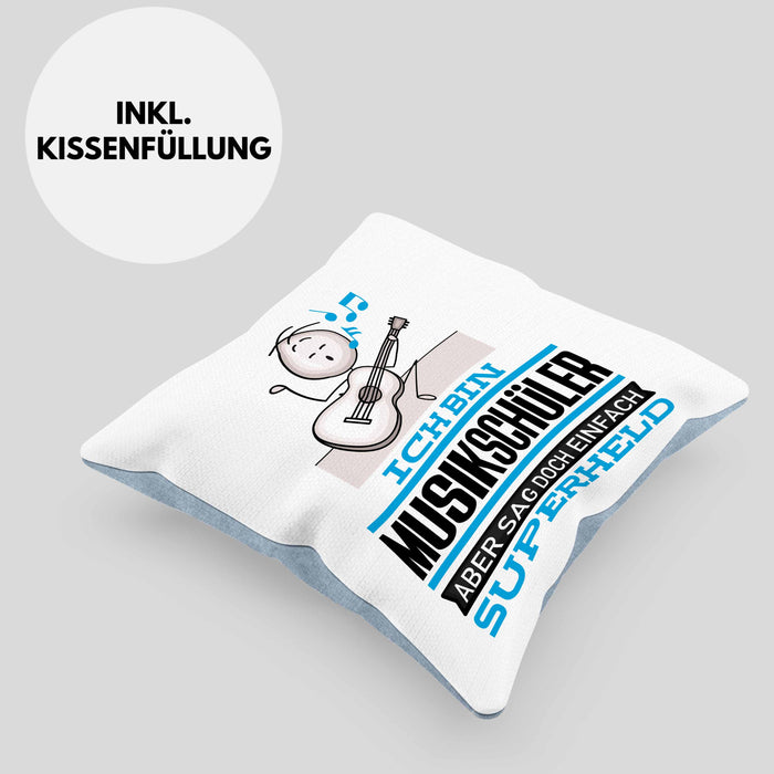 Musikschüler Geschenk Kissen mit Füllung 40x40 Ich Bin Musikschüler Aber Sag Doch Einfach Superheld Lustige Geschenkdiee für Musikschüler (Grau) Blau Trendation