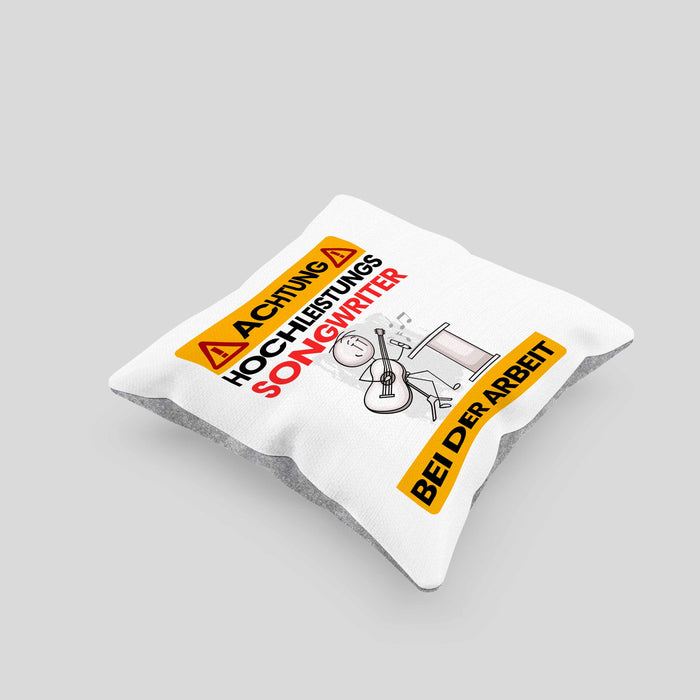 Songwriter Kissen mit Füllung 40x40 Geschenk Lustiger Spruch Geschenkidee für Songwriter Achtung Hochleistungs Songwriter Bei Der Arbeit (Grau) Grau Trendation