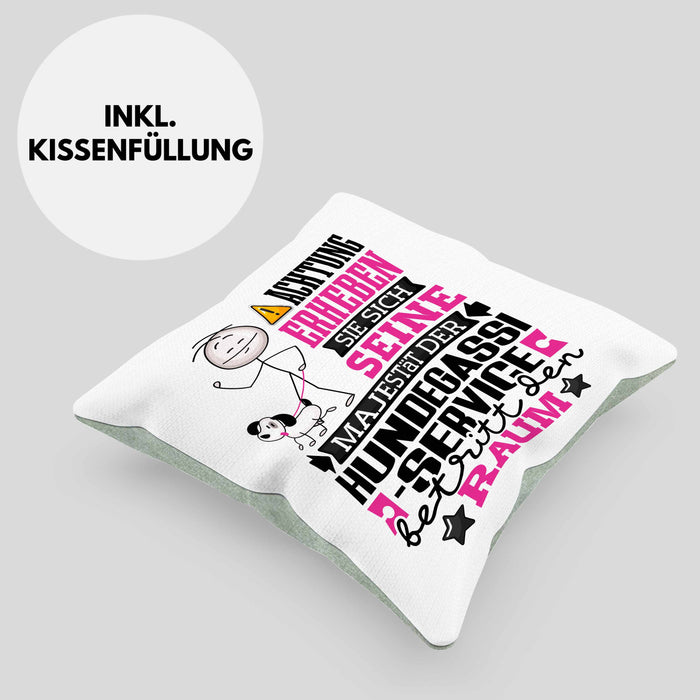 Hundegassi-Service Geschenk Kissen mit Füllung 40x40 Lustiger Spruch Erheben Sie Sich Der Hundegassi-Service Betritt den Raum (Grau) Grün Trendation