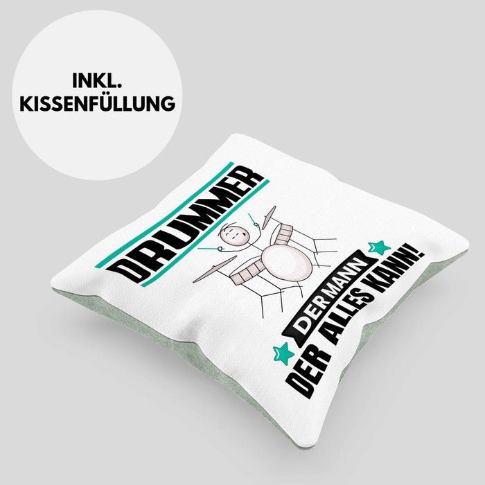 Drummer Kissen mit Füllung 40x40 Geschenk für Drummer Der Mann Der Alles Kann Geschenkidee zum Geburtstag (Grau) Grün Trendation