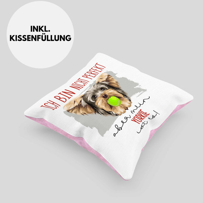 Yorkie Besitzer Kissen mit Füllung 40x40 Geschenk Lustiger Spruch Geschenkidee Besitzerin Ich Bin Nicht toll Aber Mein Yorkie Ist Es (Grau) Rosa Trendation