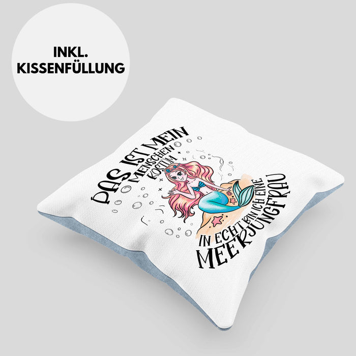 Meerjungfrau Geschenk Kissen mit Füllung 40x40 Mädchen Das Ist Mein Menschen Kostüm In Echt Bin Ich Eine Meerjungfrau Nixe Geschenkidee Mädels (Grau) Blau Trendation