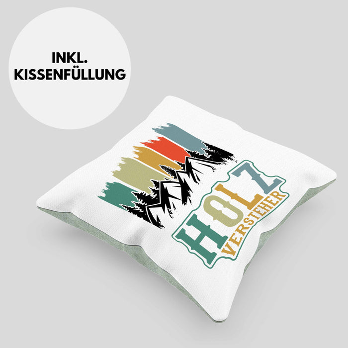 Holz Versteher Kissen mit Füllung 40x40 Geschenk Holzarbeiter Geschenkidee Waldarbeiter Schreiner (Grau) Grün Trendation