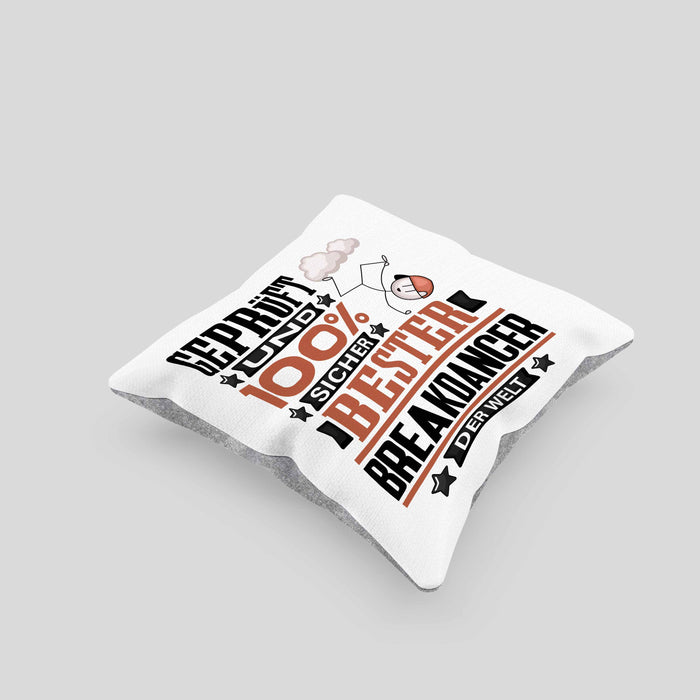 Breakdancer Geschenk Lustiger Spruch für Breakdancer Geschenkidee Bester Breakdancer Der WeltKissen mit Füllung 40x40 (Grau) Grau Trendation