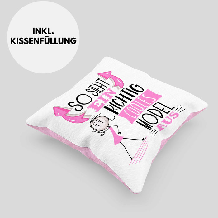 Model Kissen mit Füllung 40x40 Geschenk So Sieht Ein RIchtig Cooles Model Aus Geschenkidee Lustiger Spruch Geburtstag (Grau) Rosa Trendation