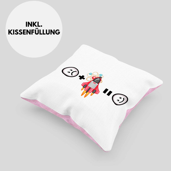Astrophysik Kissen mit Füllung 40x40 Geschenk für Raketenwissenschaftler Lustige Geschenkidee :( + Rakete = :) (Grau) Rosa Trendation