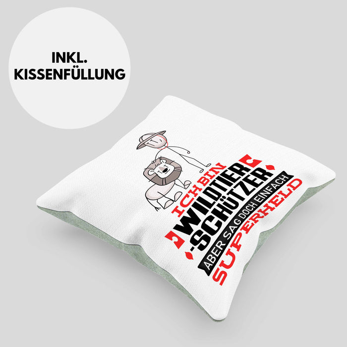 Wildtierschützer Geschenk Kissen mit Füllung 40x40 Ich Bin Wildtierschützer Aber Sag Doch Einfach Superheld Lustige Geschenkdiee für Wildtierschützer (Grau) Grün Trendation