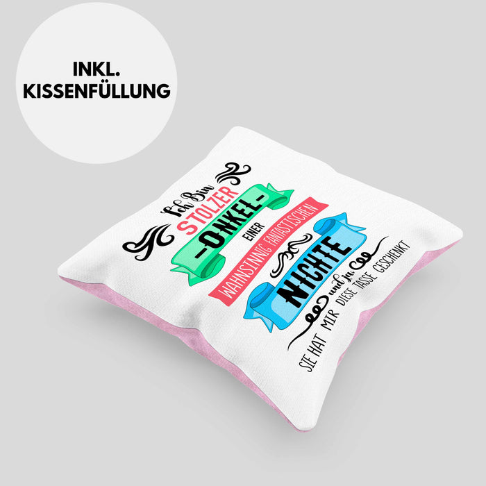 Onkel Geschenk von Nichte Lustige Kissen mit Füllung 40x40 Spruch Geschenke für Onkel Nichten Geschenkidee (Grau) Rosa Trendation