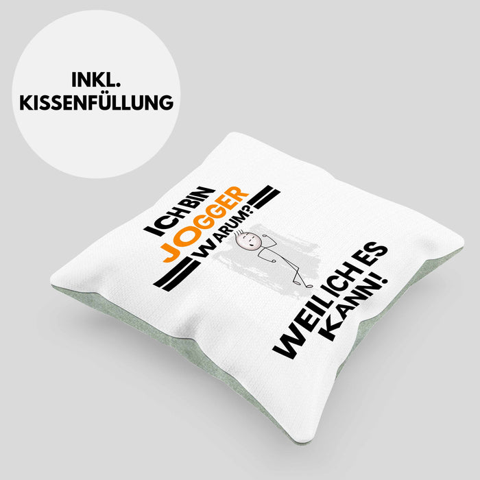 Jogger Geschenk Kissen mit Füllung 40x40 Lustiger Spruch Ich Bin Jogger Warum Weil Ich Es Kann Geschenkidee Bester Jogger Geburtstag (Grau) Grün Trendation