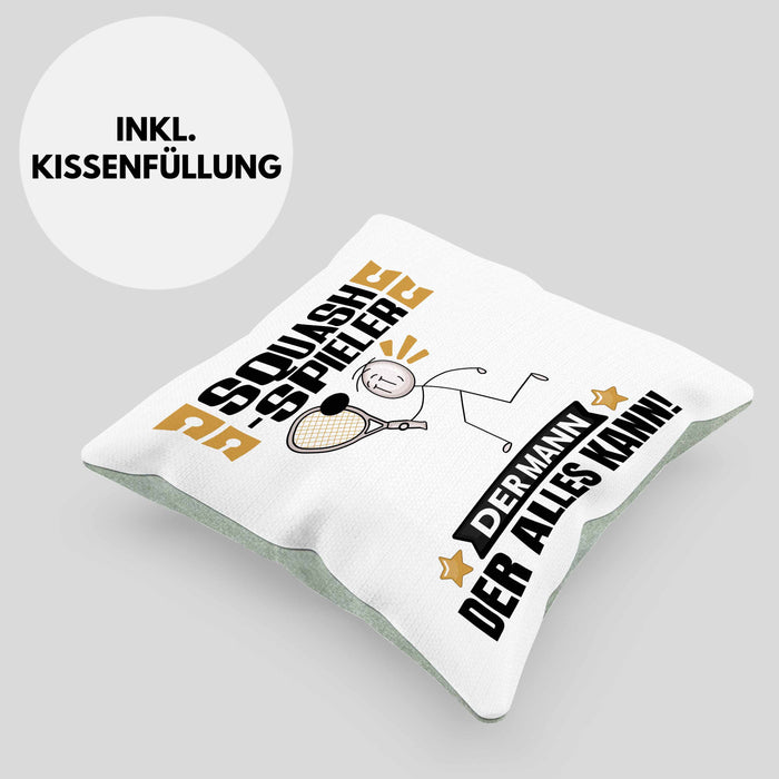 Squash-Spieler Kissen mit Füllung 40x40 Geschenk für Squash-Spieler Der Mann Der Alles Kann Geschenkidee zum Geburtstag (Grau) Grün Trendation