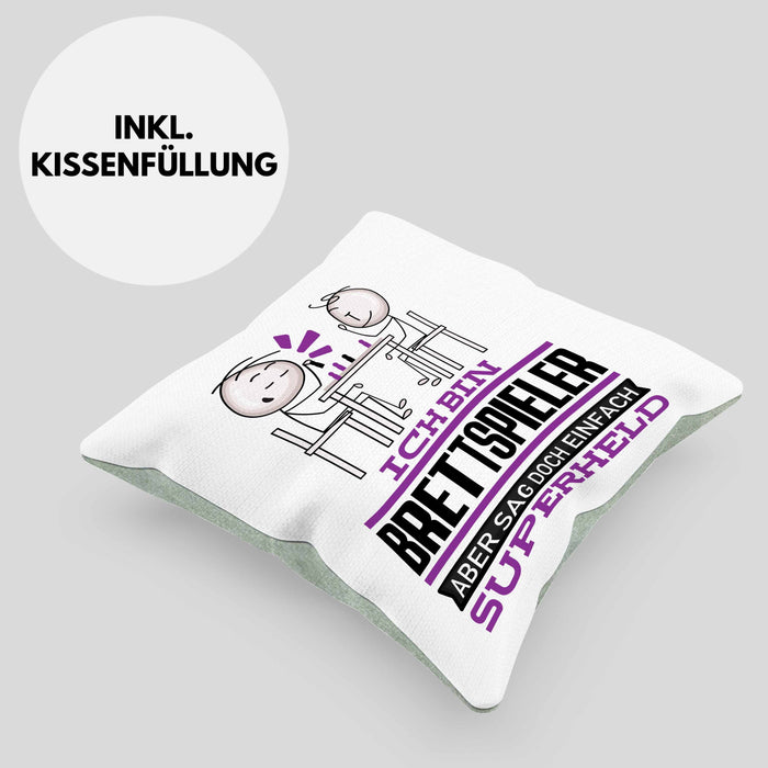 Brettspieler Geschenk Kissen mit Füllung 40x40 Ich Bin Brettspieler Aber Sag Doch Einfach Superheld Lustige Geschenkdiee für Brettspieler (Grau) Grün Trendation