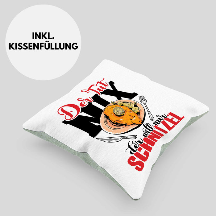 Schnitzel Kissen mit Füllung 40x40 "Der tut nix, der will nur Schnitzel" Geschenkidee für Schnitzelliebhaber (Grau) Grün Trendation
