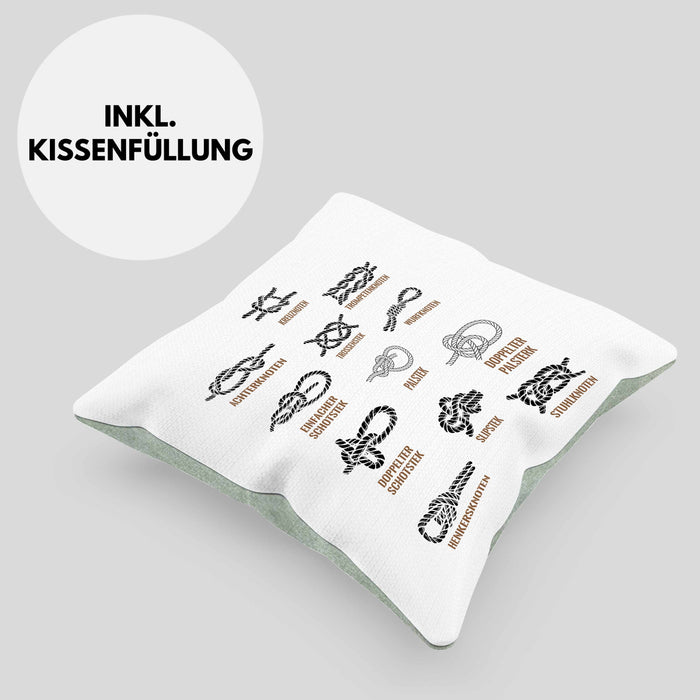 Seemannsknoten Kissen mit Füllung 40x40 Geschenk Segeln und Motorboot Arten Von Knoten (Grau) Grün Trendation