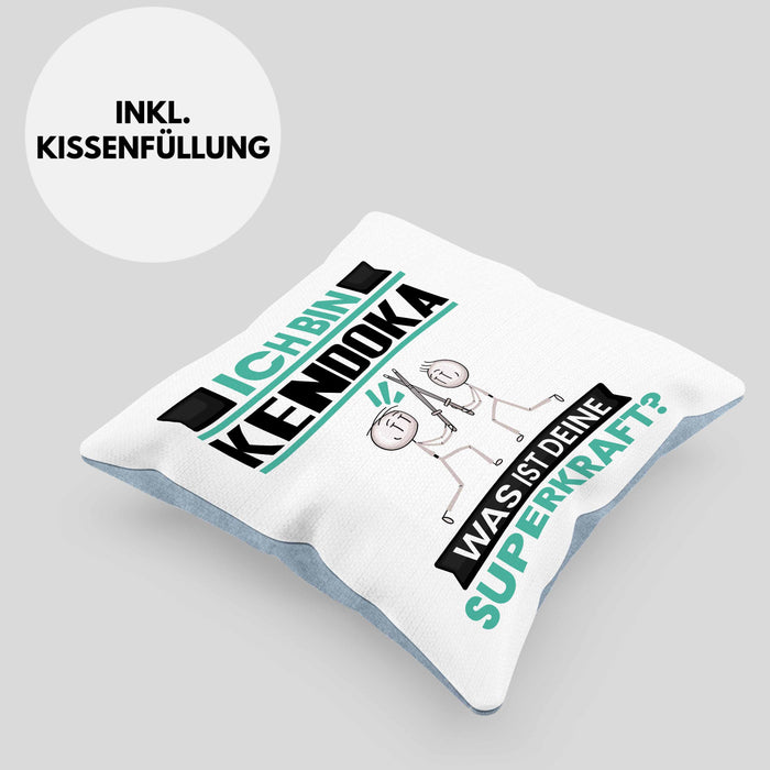 Kendoka Kissen mit Füllung 40x40 Geschenk für Kendoka Geburtstag Lustiger Spruch Was Ist Deine Superkraft (Grau) Blau Trendation