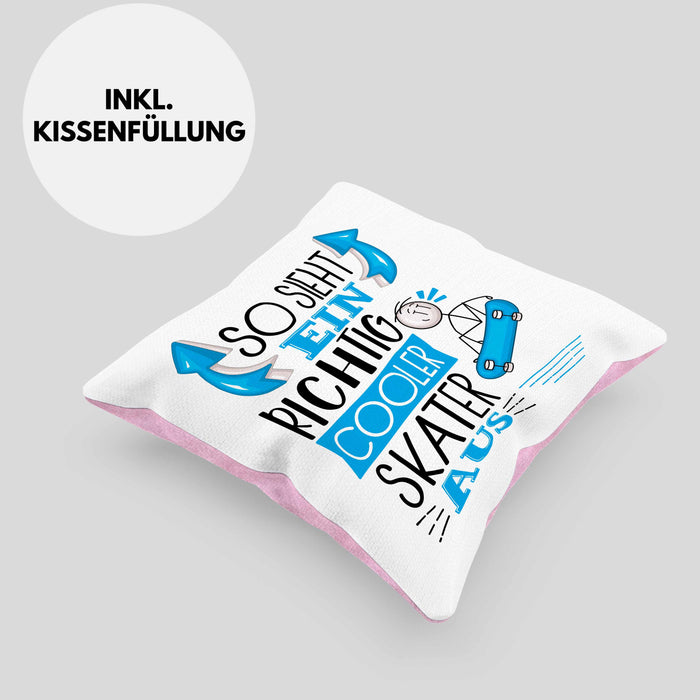 Skater Kissen mit Füllung 40x40 Geschenk So Sieht Ein Richtig Cooler Skater Aus Geschenkidee Spruch Lustig (Grau) Rosa Trendation