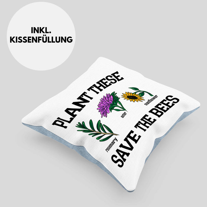 Lustige Kissen mit Füllung 40x40 für Bienenliebhaber Plant These Save The Bees Geschenk (Grau) Blau Trendation