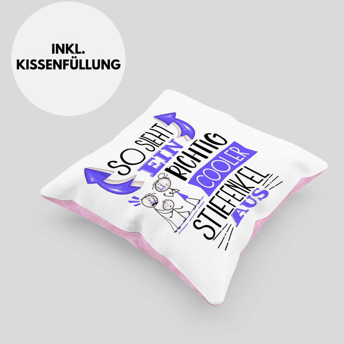 Stiefenkel Kissen mit Füllung 40x40 Geschenk So Sieht Ein RIchtig Cooler Stiefenkel Aus Geschenkidee Lustiger Spruch Geburtstag (Grau) Rosa Trendation